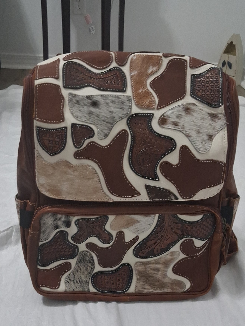 Brown and Cream Patchwork Leather Backpack
